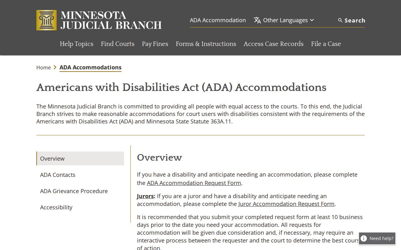Bemidji court records ADA accommodation contact
