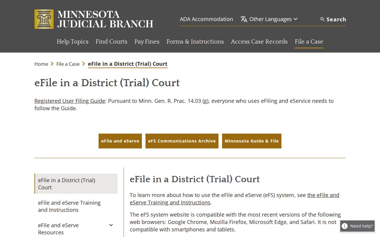 Bemidji court records eFile and eServe filing information