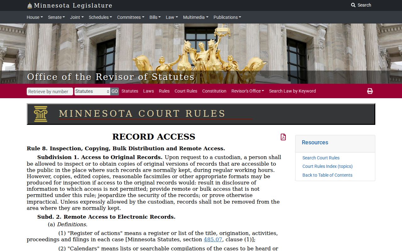 Beltrami County court records Minnesota Rule 8 public access and remote access limits
