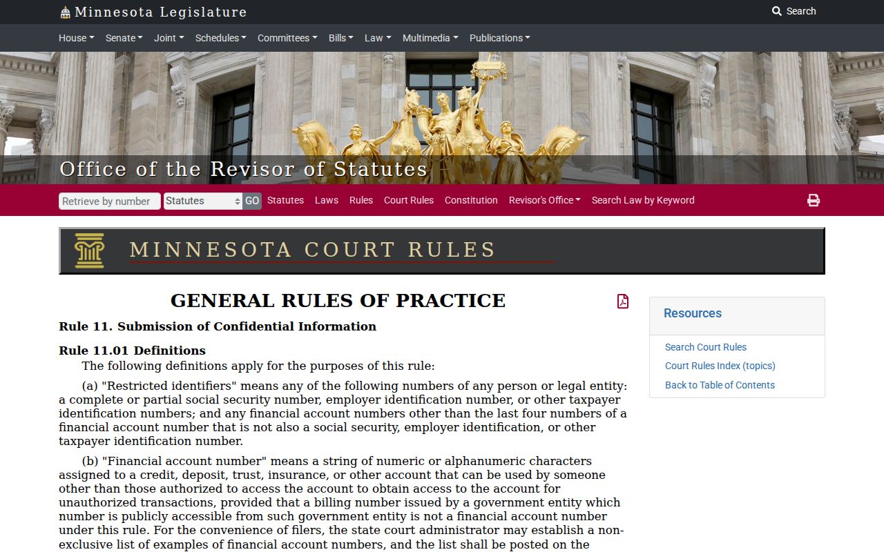 Beltrami County court records Rule 11 redaction and confidential information guidance