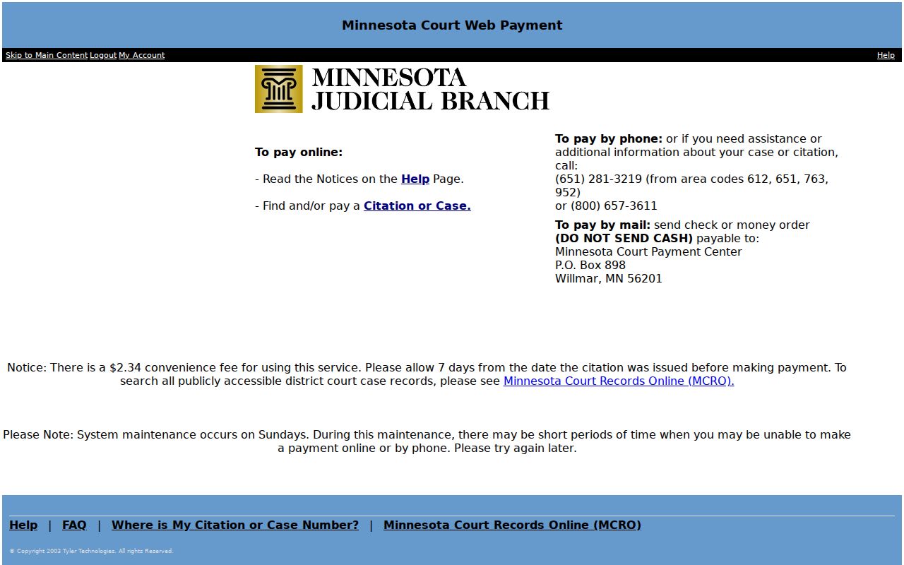 Beltrami County traffic court payment route through the Minnesota WebPay portal